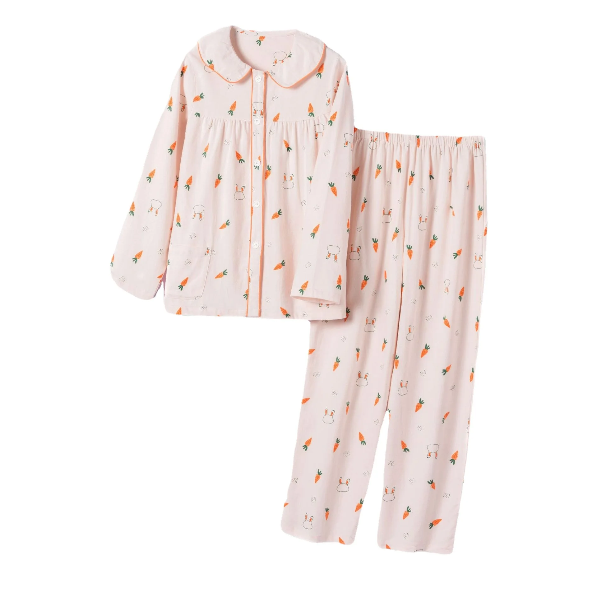 Ladies Cute Carrot Print Pajamas Women's Autumn and Winter Cotton Brushed Flannel Doll Collar Homewear Long-sleeve Trousers Suit
Ladies Cute Carrot Print Pajamas Women's Autumn and Winter Cotton Brushed Flannel Doll Collar Homewear Long-sleeve Trousers Suit
