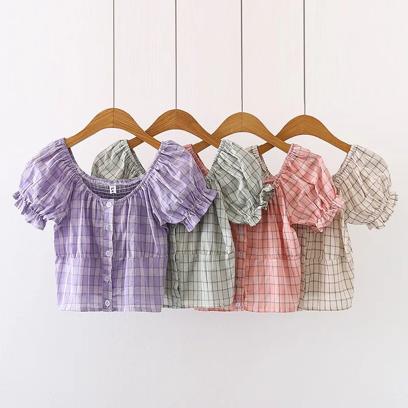 Summer Blouse Women's Square Collar Short Sleeve Plaid Print Buttons Slim Basic Tops Simple Fashion Women's Clothing
Summer Blouse Women's Square Collar Short Sleeve Plaid Print Buttons Slim Basic Tops Simple Fashion Women's Clothing