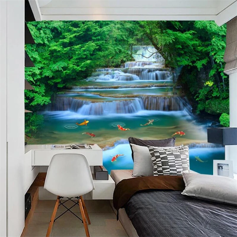 

Custom wallpaper large mural 3D HD forest river waterfall background wall living room bedroom decoration painting papel de pared