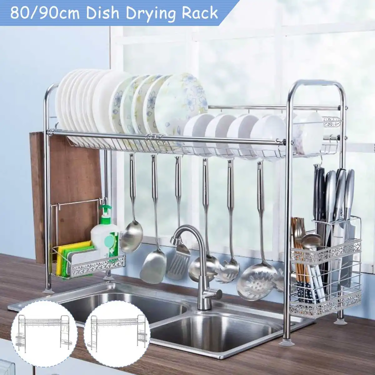 80/90cm Stainless Steel Dish Drying Rack with Drainboard Drainer Kitchen Light Duty Countertop Utensil Organizer Storage Home
80/90cm Stainless Steel Dish Drying Rack with Drainboard Drainer Kitchen Light Duty Countertop Utensil Organizer Storage Home