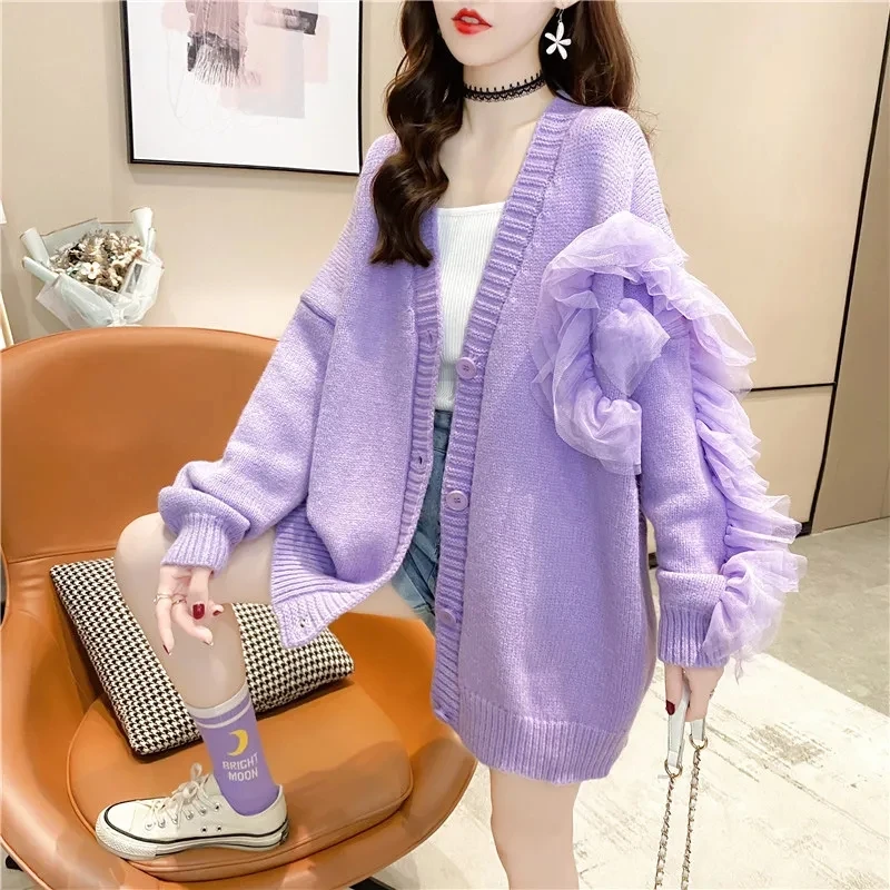Fashion Net Yarn Patchwork Female Purple Knitted Cardigan Mujer Loose Casual Autumn 2022 Women Long Sleeve Knitwear Pull Femme
Fashion Net Yarn Patchwork Female Purple Knitted Cardigan Mujer Loose Casual Autumn 2022 Women Long Sleeve Knitwear Pull Femme