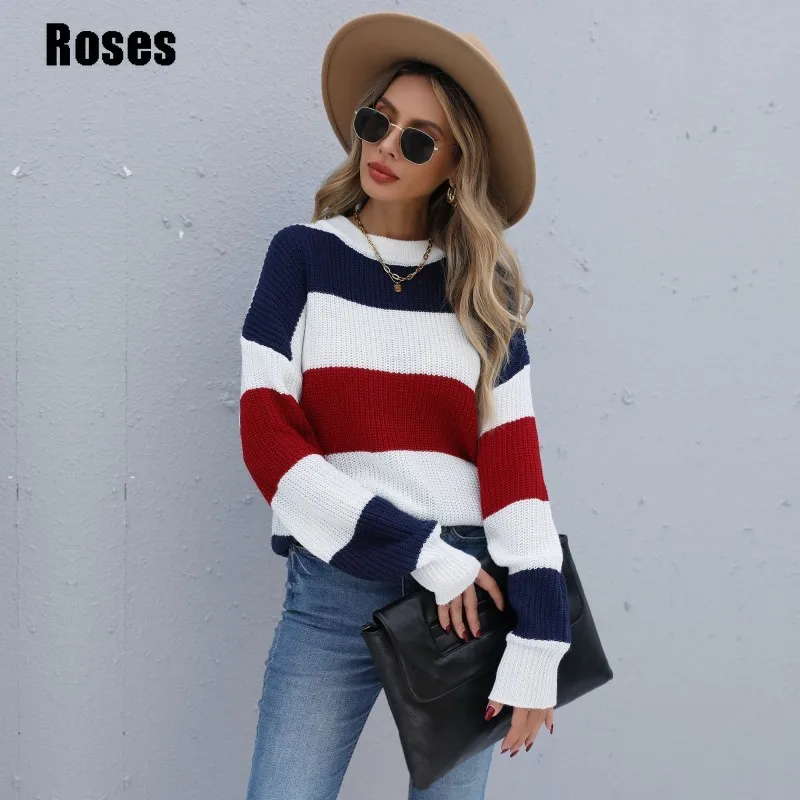 Striped Sweater for Women 2021 New Long Sleeve Crew Neck Color Block Knitted Pullover Female Jumpers Autumn Spring Tops Clothing
Striped Sweater for Women 2021 New Long Sleeve Crew Neck Color Block Knitted Pullover Female Jumpers Autumn Spring Tops Clothing