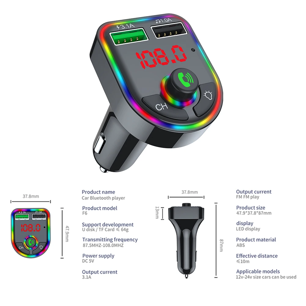 12V-24V Car Universal Dual USB Car Fast Charger Bluetooth 5.0 FM Transmitter MP3 Player Charging Por 
12V-24V Car Universal Dual USB Car Fast Charger Bluetooth 5.0 FM Transmitter MP3 Player Charging Por