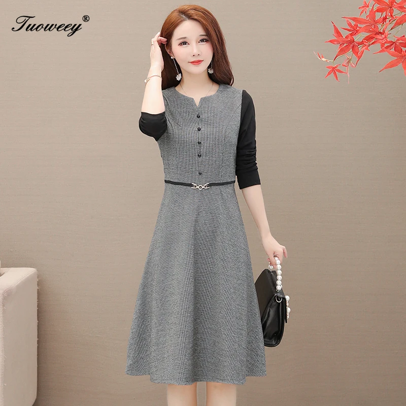 2019 Autumn Winter Plus Size a-line gray patchwork Dresses Women Elegant Korean casual button Dress Party Long Sleeve Vestidos
2019 Autumn Winter Plus Size a-line gray patchwork Dresses Women Elegant Korean casual button Dress Party Long Sleeve Vestidos