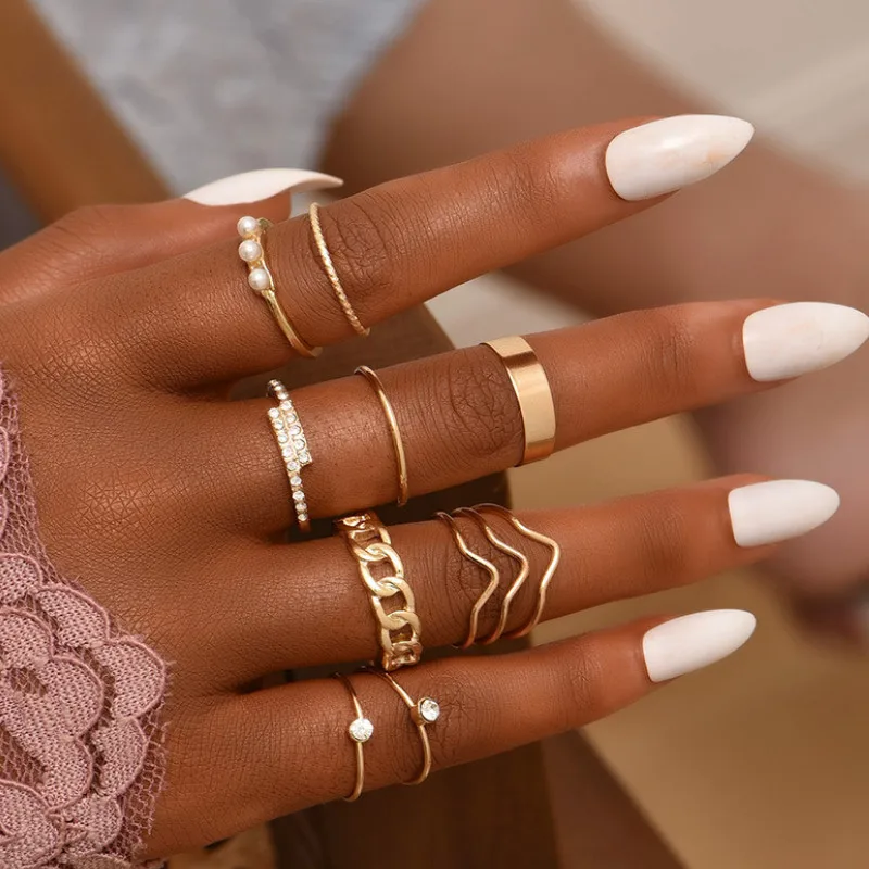 Fashion Punk Joint Rings Jewelry 11 Pcs/set Pearls Full of Diamonds Sweet Ring Set for Women Accessiory
Fashion Punk Joint Rings Jewelry 11 Pcs/set Pearls Full of Diamonds Sweet Ring Set for Women Accessiory