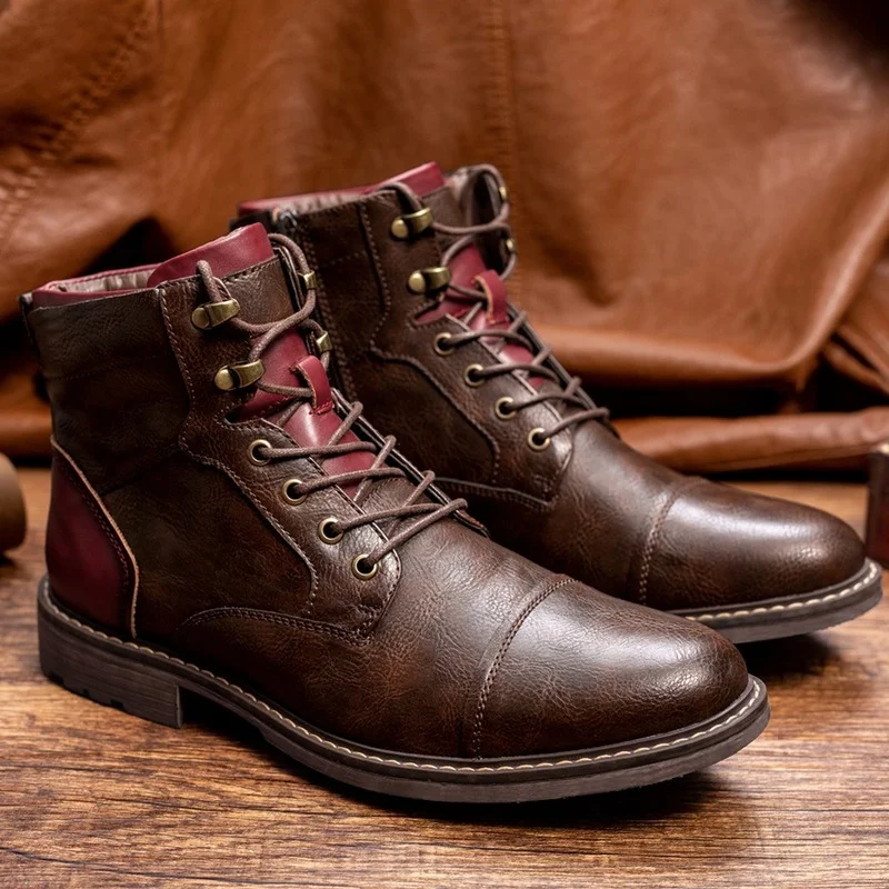 Autumn Winter Martin Boots Men Handmade High Top Leather Boots Retro Pointed Toe Lace Up Ankle Boots For Men Motorcycle Booties
Autumn Winter Martin Boots Men Handmade High Top Leather Boots Retro Pointed Toe Lace Up Ankle Boots For Men Motorcycle Booties