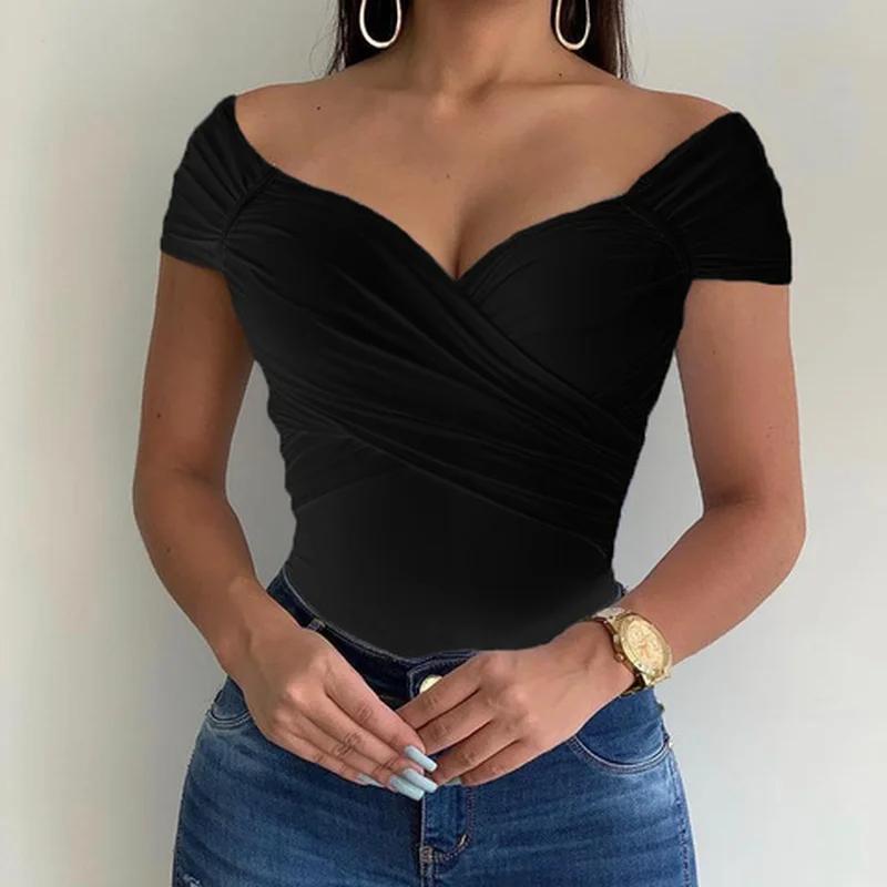 Blouse Women V Neck Shrot Sleeve Shirts Summer Elegant Office Ladies Slim Fit Off Shoulder Solid Color Womens Sexy Tops
Blouse Women V Neck Shrot Sleeve Shirts Summer Elegant Office Ladies Slim Fit Off Shoulder Solid Color Womens Sexy Tops