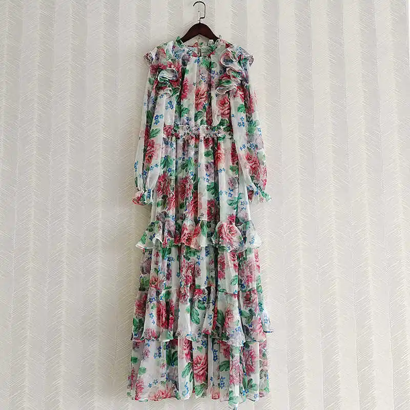 Spring runways 2021 floral print ruffles long sleeves dress High quality women's elegant Chiffon dress A190
Spring runways 2021 floral print ruffles long sleeves dress High quality women's elegant Chiffon dress A190
