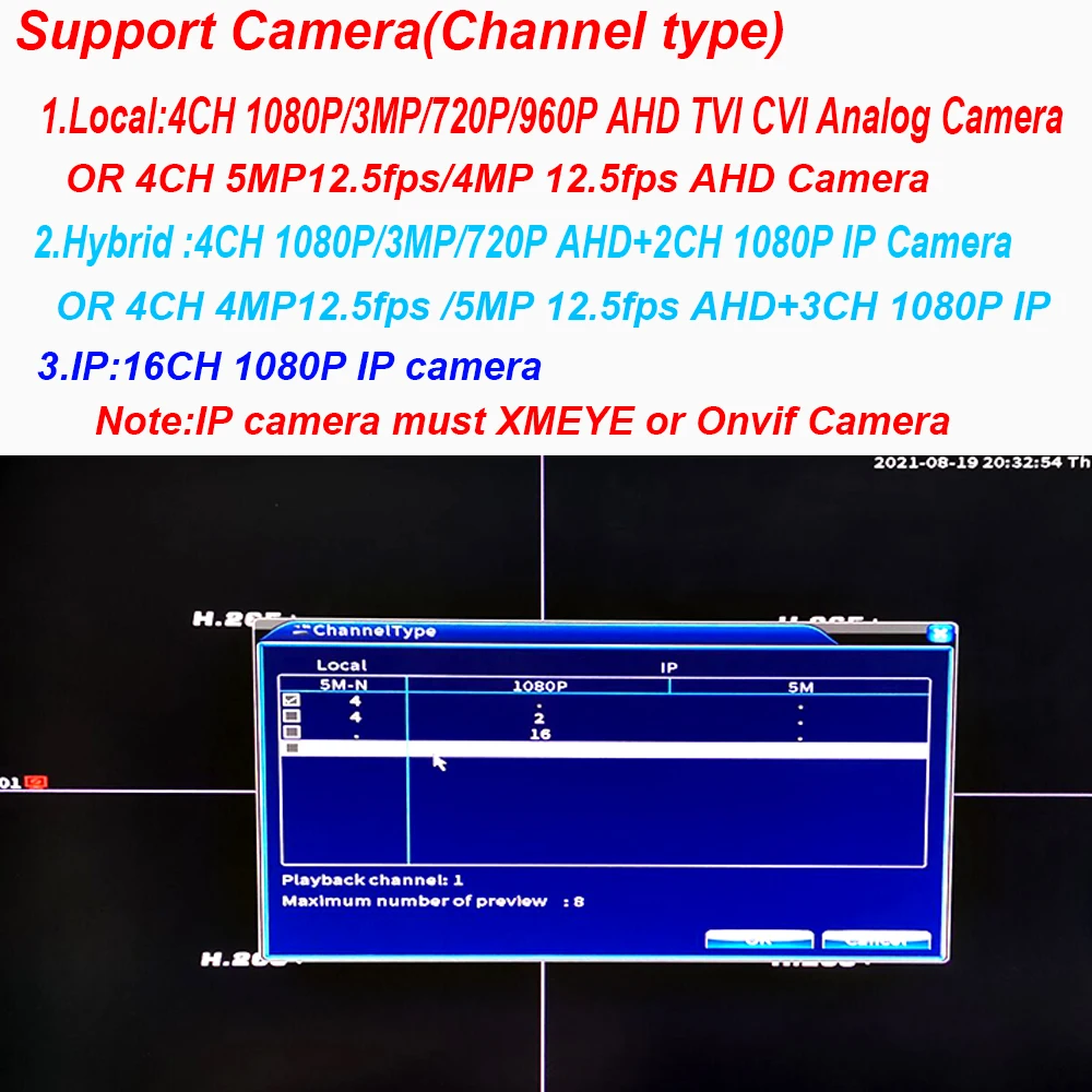 H.265 5M-N 1080P IP DVR XMEYE NVR 4/8/16 канальная система видеонаблюдения 5 в 1 AHD TVI CVI гибридный