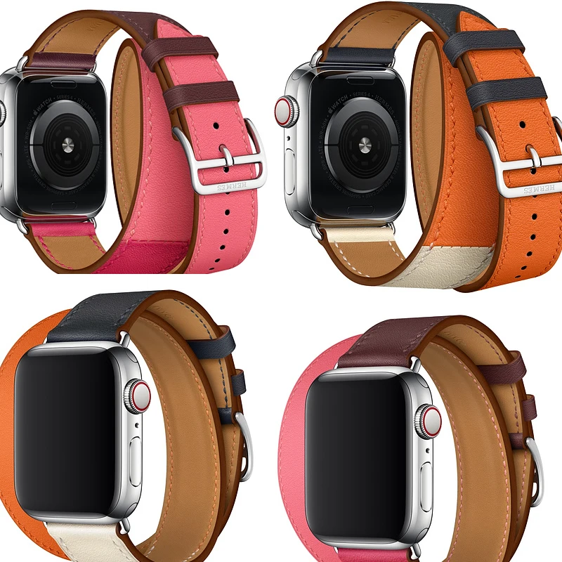 Ремешок из натуральной кожи для Apple Watch Band 38 40 42 мм 44 двойной туристический браслет