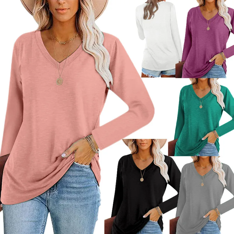 Baiyinyan Autumn and Winter New European and American Women's ClothingVCollar Pullover Long Sleeve Bottoming Shirt Mid-Length Lo
Baiyinyan Autumn and Winter New European and American Women's ClothingVCollar Pullover Long Sleeve Bottoming Shirt Mid-Length Lo