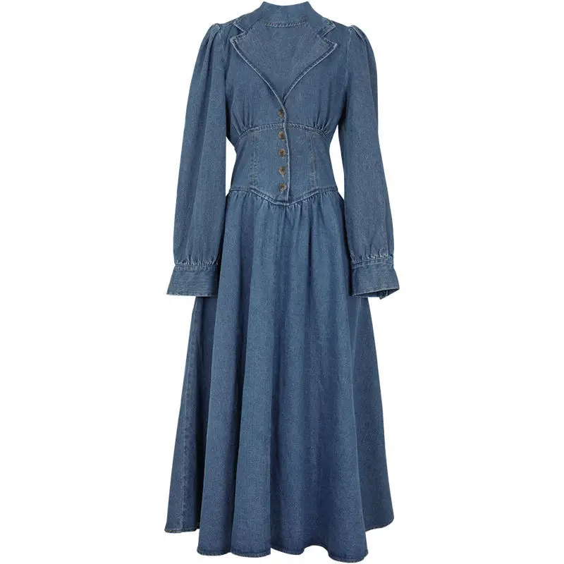 Spring Autumn Vintage Puff Sleeve Denim Dress Women V-neck High-waisted Thin Large-length A-line Skirt Baggy Casual Cheongsam
Spring Autumn Vintage Puff Sleeve Denim Dress Women V-neck High-waisted Thin Large-length A-line Skirt Baggy Casual Cheongsam