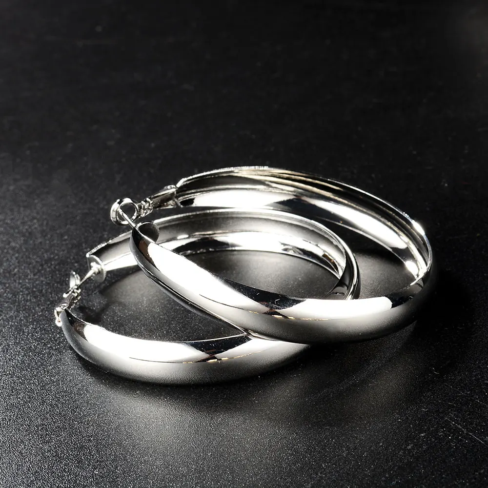 Высококачественные корейские большие гладкие зеркальные серьги кольца круглые