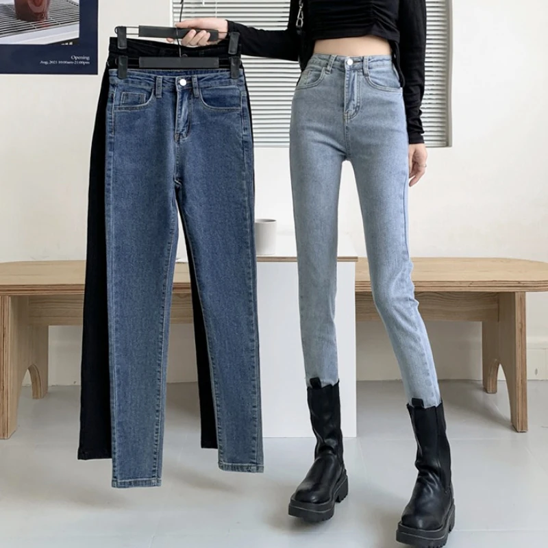 Узкие эластичные джинсы для женщин на весну и осень, подходящие ко всему уличная одежда в стиле девушки с высокой талией, классические женск... 
Узкие эластичные джинсы для женщин на весну и осень, подходящие ко всему уличная одежда в стиле девушки с высокой талией, классические женск...