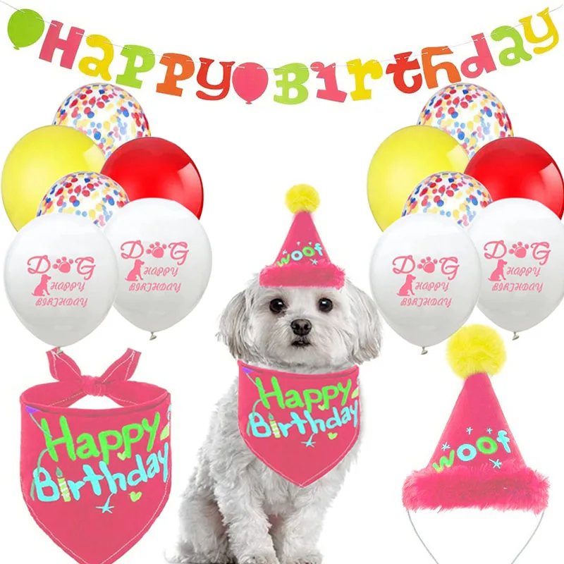 Pet birthday party supplies themed pull flag balloon decorations include a banner cake with a hat on top of a triangle towel
Pet birthday party supplies themed pull flag balloon decorations include a banner cake with a hat on top of a triangle towel
