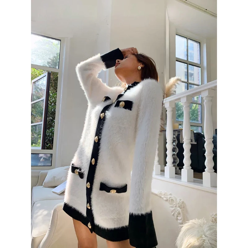 Knitted Winter 11.7 Autumn Cardigan Coat Women Fashion Luxury Dehaired Angora Contrast Color Patchwork Warm Dress
Knitted Winter 11.7 Autumn Cardigan Coat Women Fashion Luxury Dehaired Angora Contrast Color Patchwork Warm Dress