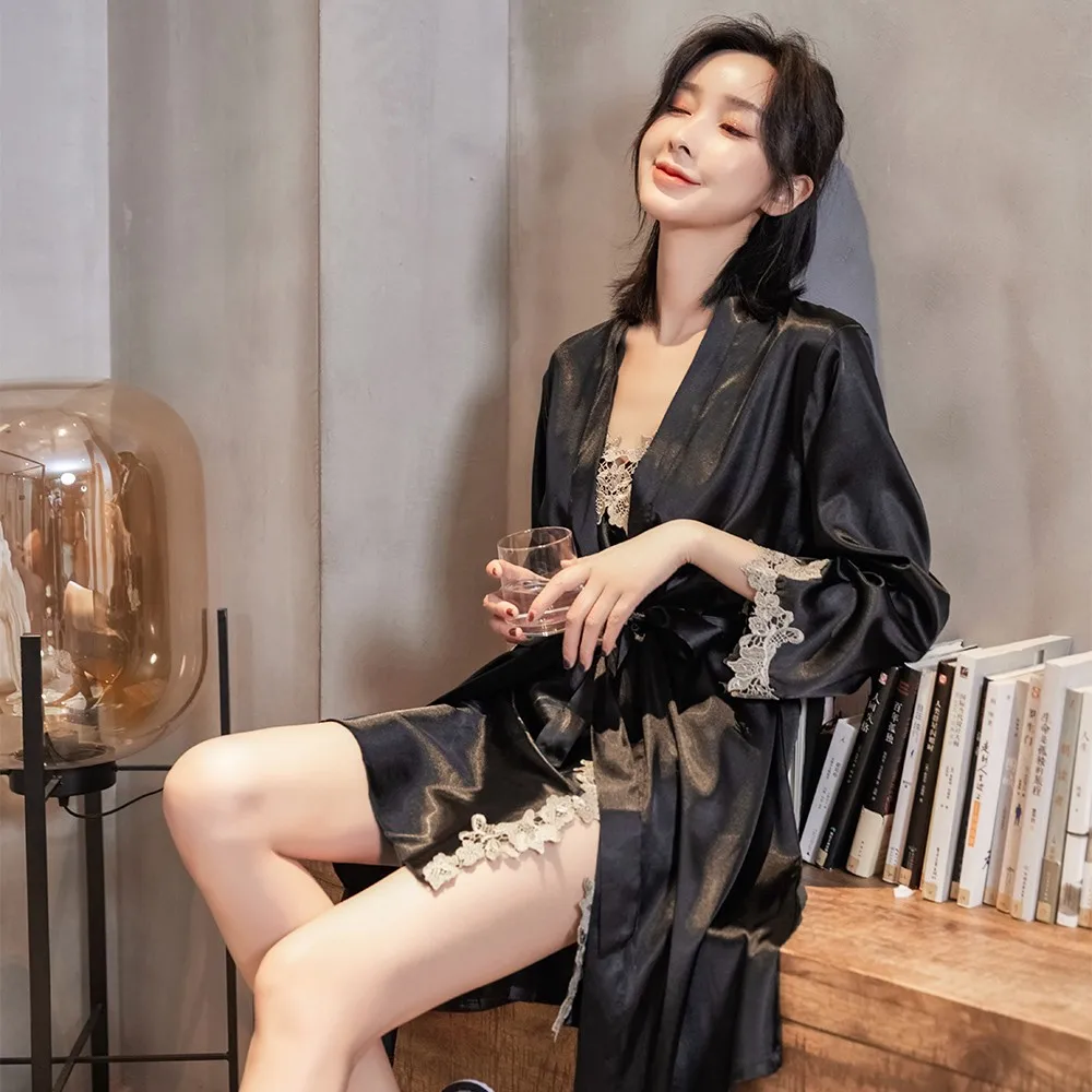 2PCS Sleepwear Lace Kimono Robe Gown Women Sexy Bathrobe Set Satin Bridal Wedding Gift Lounge Wear Lingerie Casual Nightwear
2PCS Sleepwear Lace Kimono Robe Gown Women Sexy Bathrobe Set Satin Bridal Wedding Gift Lounge Wear Lingerie Casual Nightwear