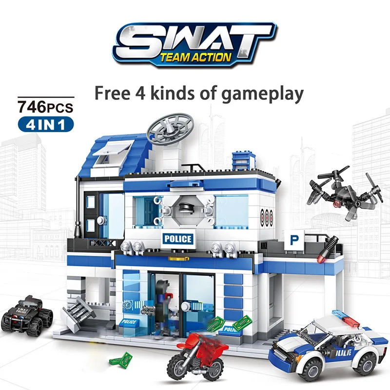 City Police Station Building Blocks SWAT Helicopter Motorcycle Car Police Figures Educational Kids Toys
City Police Station Building Blocks SWAT Helicopter Motorcycle Car Police Figures Educational Kids Toys