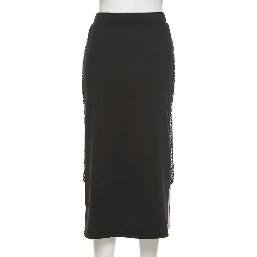 2021 Spring New Clothing Women Hollow Out Midi Skirt Female Black Streetwear Mesh Stitching Printed High Split Gothic Wrap Skirt
2021 Spring New Clothing Women Hollow Out Midi Skirt Female Black Streetwear Mesh Stitching Printed High Split Gothic Wrap Skirt