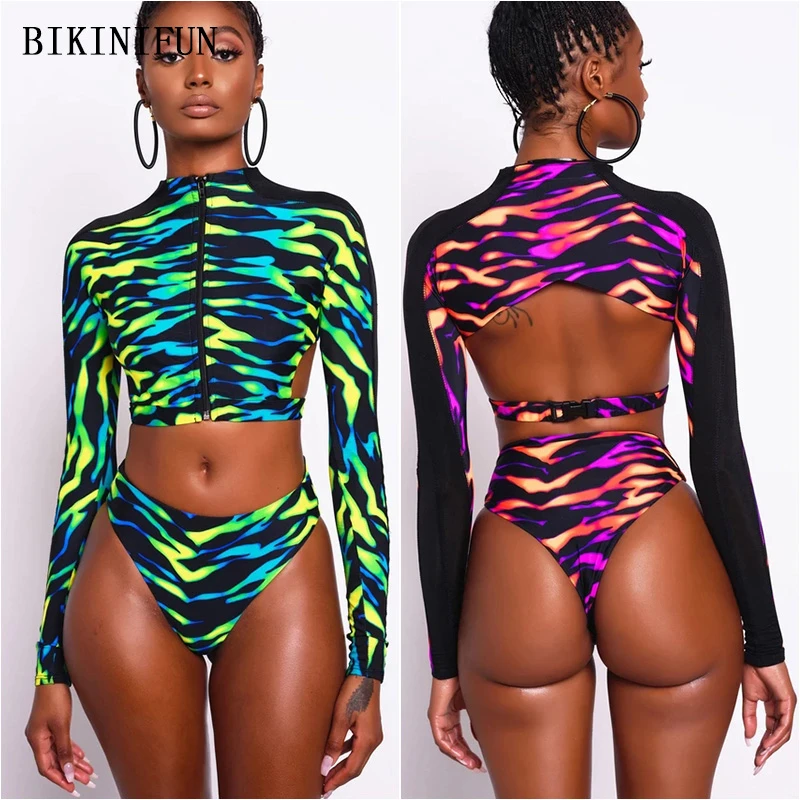 2020 New Sexy Wave Striped Swimsuit Women Long Sleeve Swimwear Front Zipper Beachwear S-XL Girl Backless Bathing Suit Bikini Set
2020 New Sexy Wave Striped Swimsuit Women Long Sleeve Swimwear Front Zipper Beachwear S-XL Girl Backless Bathing Suit Bikini Set