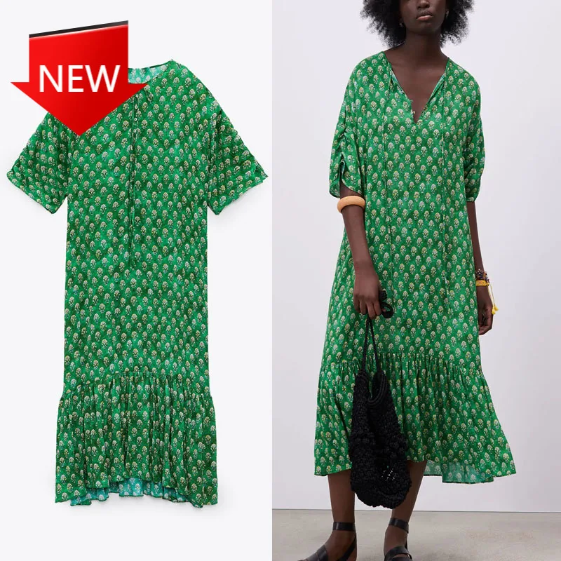 O Neck Ruched Party Dresses Woman Ruffle Hem Sumemr Dress 2021 Retro Floral Print Long Green Dress Women Short Puff Sleeve
O Neck Ruched Party Dresses Woman Ruffle Hem Sumemr Dress 2021 Retro Floral Print Long Green Dress Women Short Puff Sleeve