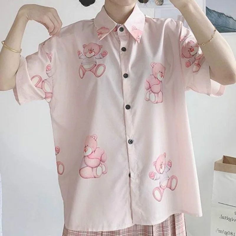 QWEEK Kawaii Women Shirt Funny Bear Printed Blouse Women 2021 Korean Fashion Pink Button Up Shirt Leisure Cute Tops Soft Girl
QWEEK Kawaii Women Shirt Funny Bear Printed Blouse Women 2021 Korean Fashion Pink Button Up Shirt Leisure Cute Tops Soft Girl