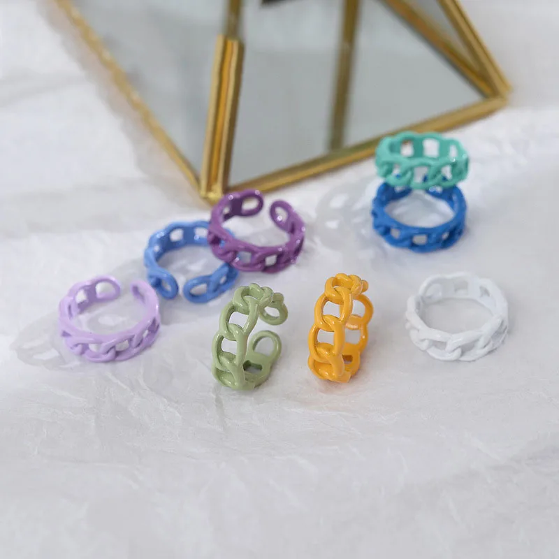 New Ladies Ring Fashion Threaded Chain Metal Spray Paint Candy Color Ring Ladies Party Pink Blue Opening Adjustable Ring Jewelry
New Ladies Ring Fashion Threaded Chain Metal Spray Paint Candy Color Ring Ladies Party Pink Blue Opening Adjustable Ring Jewelry