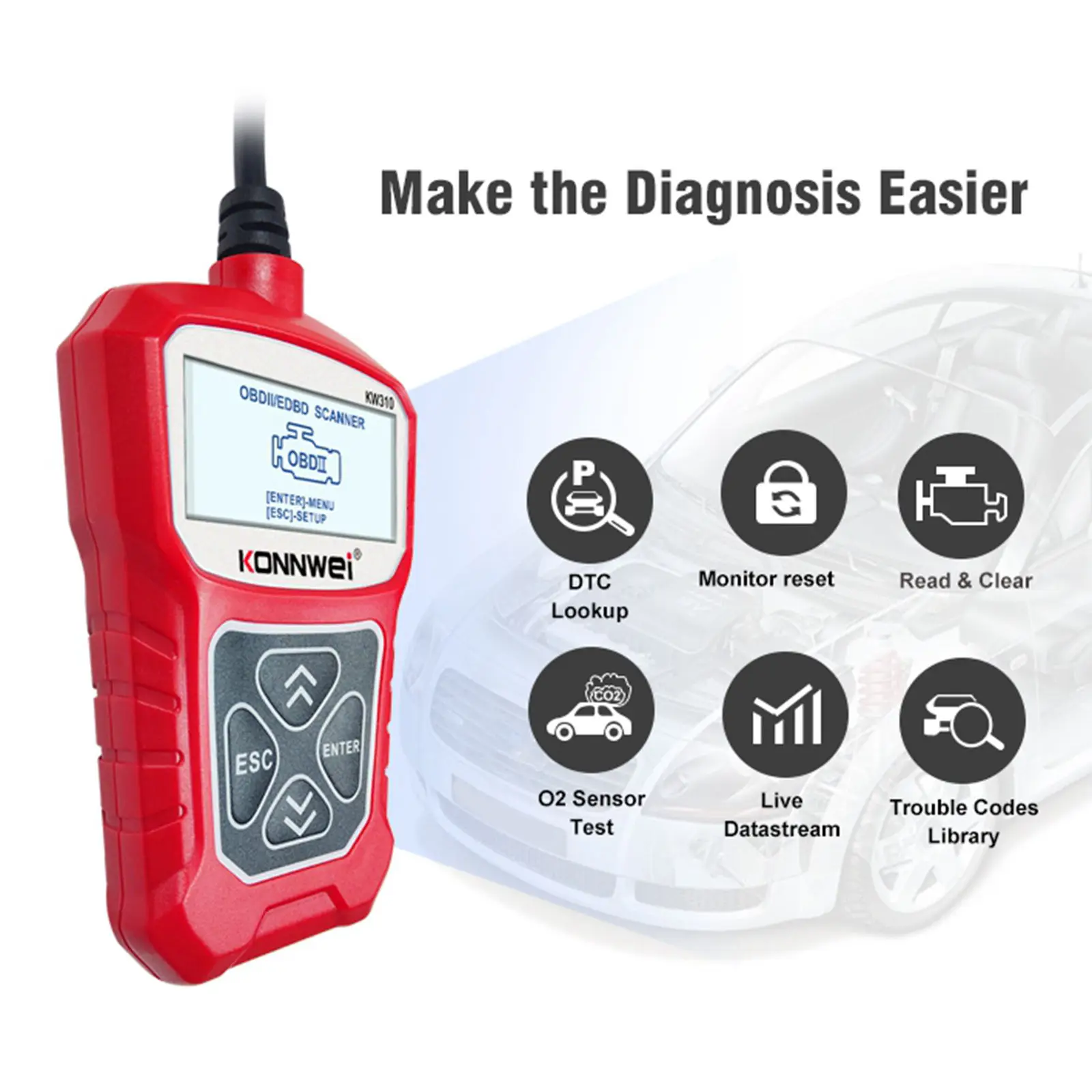 OBD2 сканер KONNWEI KW310 для автомобиля OBD 2, Автомобильный сканер, диагностический инструмент, Автомобильный сканер, автомобильный инструмент
OBD2 сканер KONNWEI KW310 для автомобиля OBD 2, Автомобильный сканер, диагностический инструмент, Автомобильный сканер, автомобильный инструмент