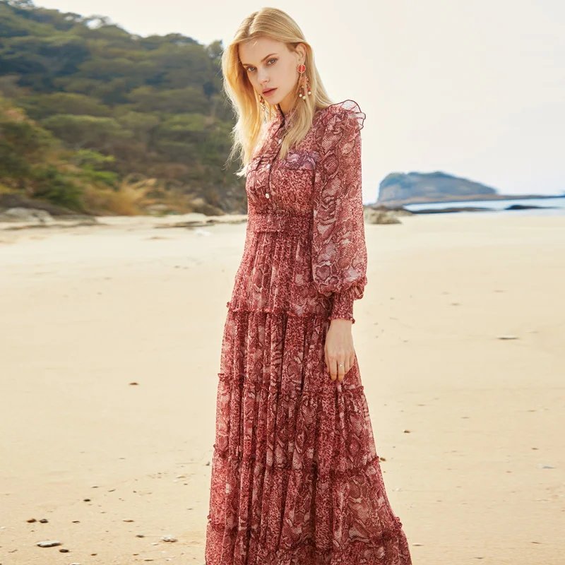 Maxi Long Dress Designer Elegant Vintage Fashion Designer New Spring Autumn Women'S Long Sleeve Snake Print Runway Party Dresses
Maxi Long Dress Designer Elegant Vintage Fashion Designer New Spring Autumn Women'S Long Sleeve Snake Print Runway Party Dresses