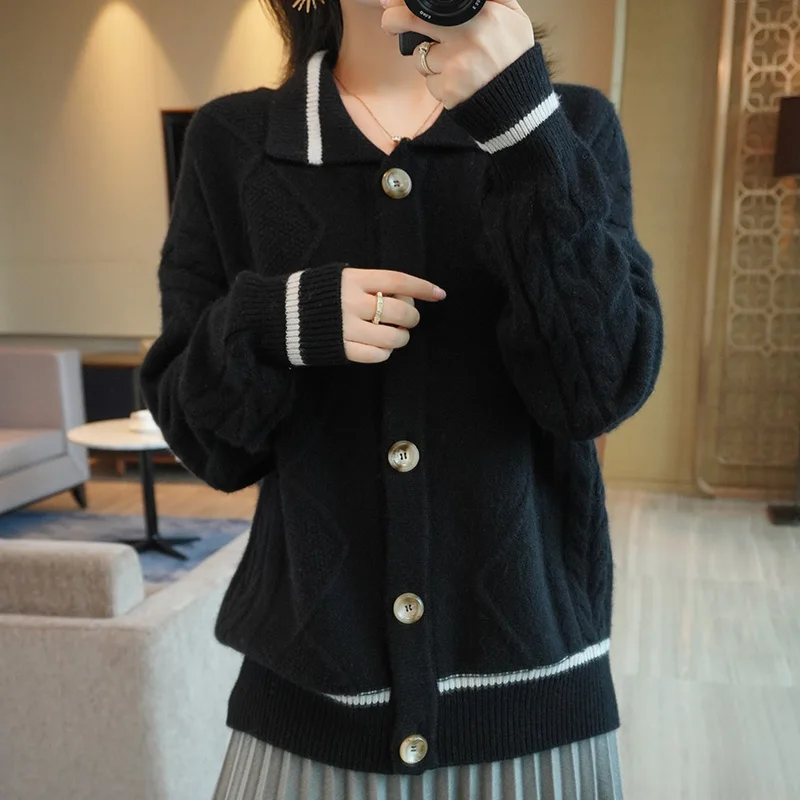 2021 ladies cardigan wool lapel long-sleeved sweater jacket spring and autumn single-breasted cashmere knitted cardigan women
2021 ladies cardigan wool lapel long-sleeved sweater jacket spring and autumn single-breasted cashmere knitted cardigan women