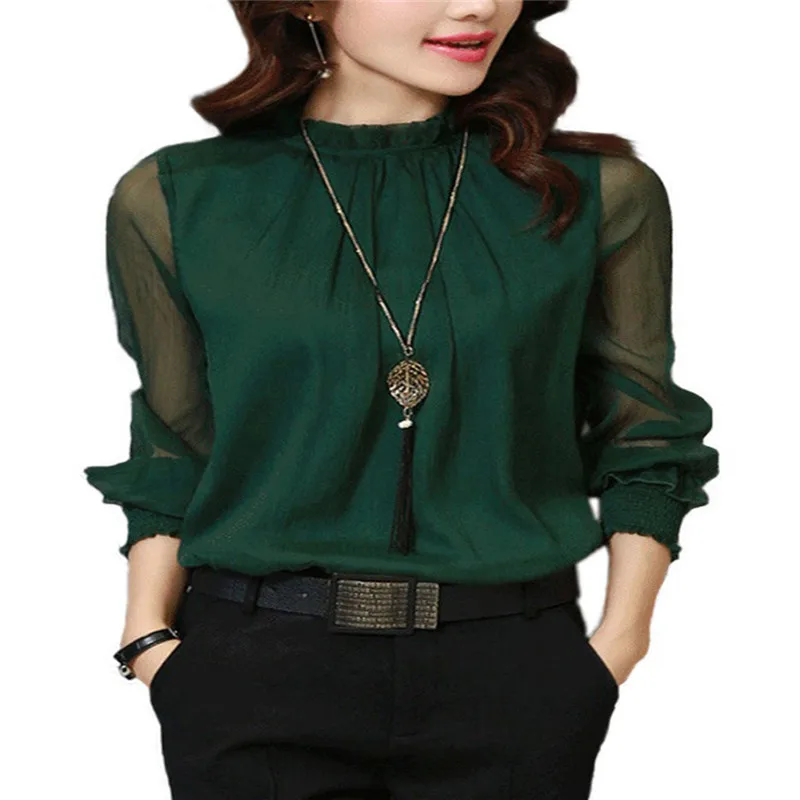 Women Spring Autumn Chiffon Blouses and Shirts Stand Collar Ruffles Long Sleeve Plus Size Tops Shirt Ladies Casual Blusas
Women Spring Autumn Chiffon Blouses and Shirts Stand Collar Ruffles Long Sleeve Plus Size Tops Shirt Ladies Casual Blusas