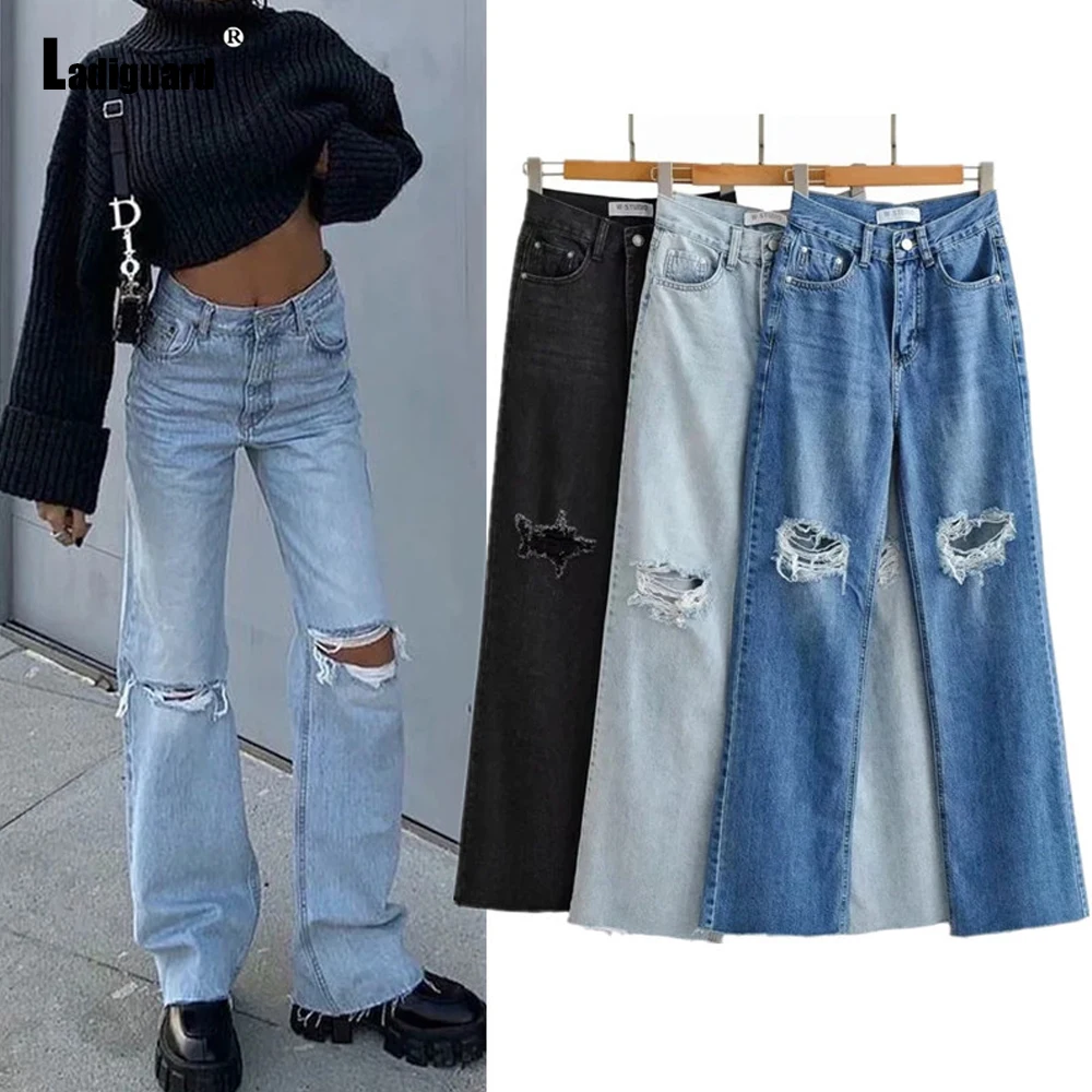 Ladiguard Women's Jeans High Cut Denim Pants Straight Leg Trouser Girls Streetwear Casual Jeggings Sey Ripped Demin Pant Femme
Ladiguard Women's Jeans High Cut Denim Pants Straight Leg Trouser Girls Streetwear Casual Jeggings Sey Ripped Demin Pant Femme