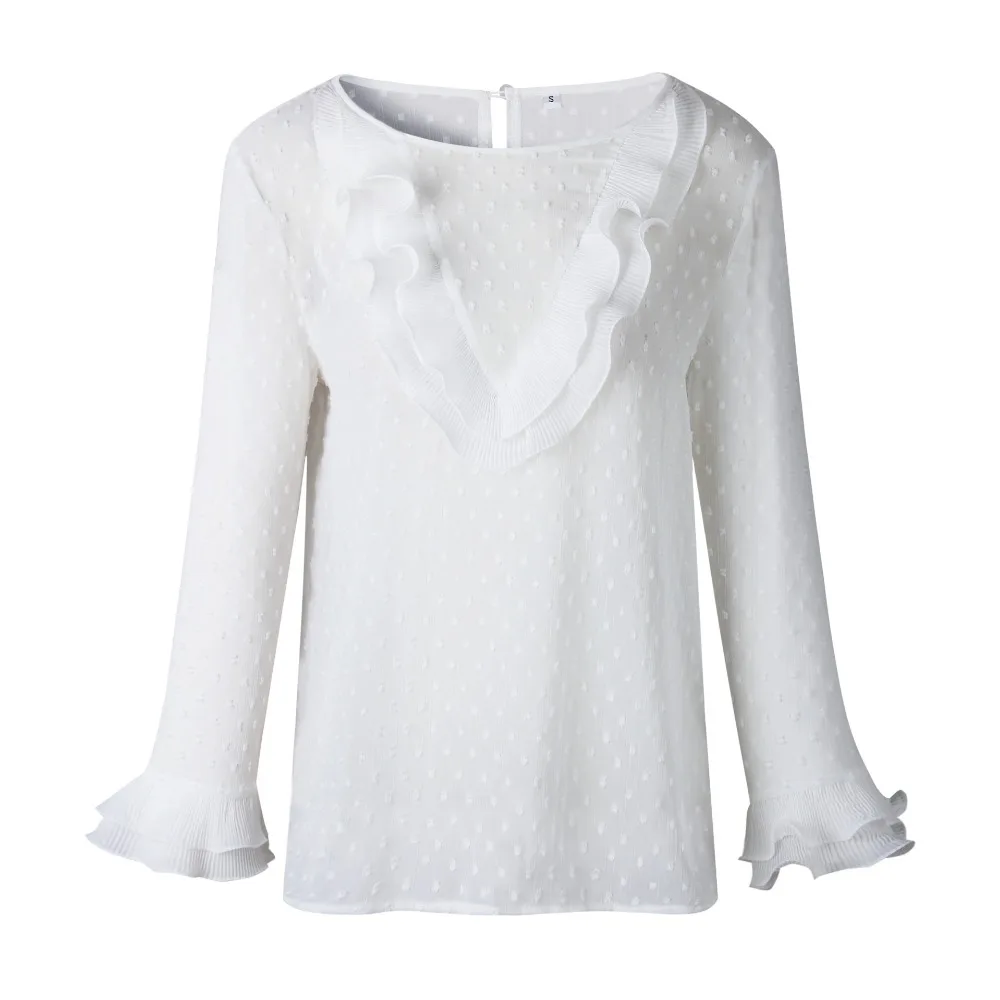 White Ruffles Long Sleeves Womens Blouses Tops 2020 Autumn Fashion Slim Elegant Women O-neck Button Flower Point Chiffon Shirts
White Ruffles Long Sleeves Womens Blouses Tops 2020 Autumn Fashion Slim Elegant Women O-neck Button Flower Point Chiffon Shirts