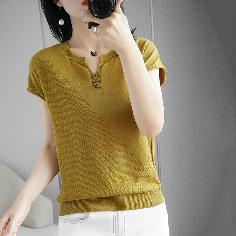 Summer Women's Sweater Fashiong V-Neck Short 100% Cotton Knitted Jumpers Female Pullover Clothing Cool Tops Pull Femme Health
Summer Women's Sweater Fashiong V-Neck Short 100% Cotton Knitted Jumpers Female Pullover Clothing Cool Tops Pull Femme Health