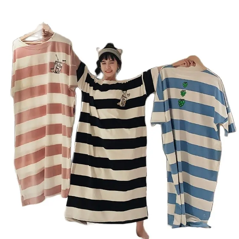 Lady Loose Nightwear Women's Casual Home Wear Short-Sleeved Nightdress Striped Three-Color Large Size Nightdress Sleepwear
Lady Loose Nightwear Women's Casual Home Wear Short-Sleeved Nightdress Striped Three-Color Large Size Nightdress Sleepwear