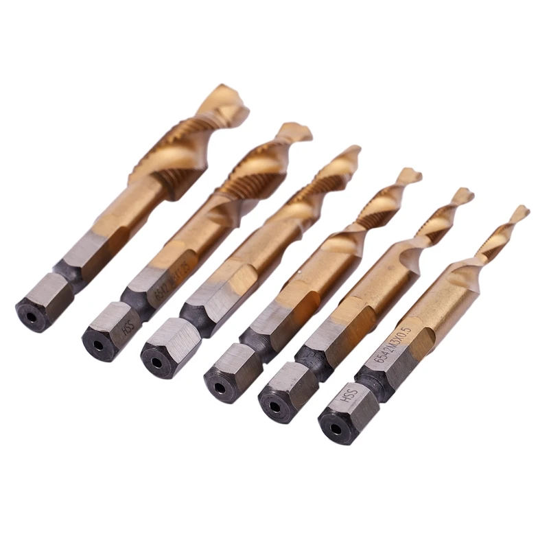 Promotion! 6Pcs HSS Titanium M3 - M10 Combination Hex Deburr Countersink Tap Drill Bit Set
Promotion! 6Pcs HSS Titanium M3 - M10 Combination Hex Deburr Countersink Tap Drill Bit Set