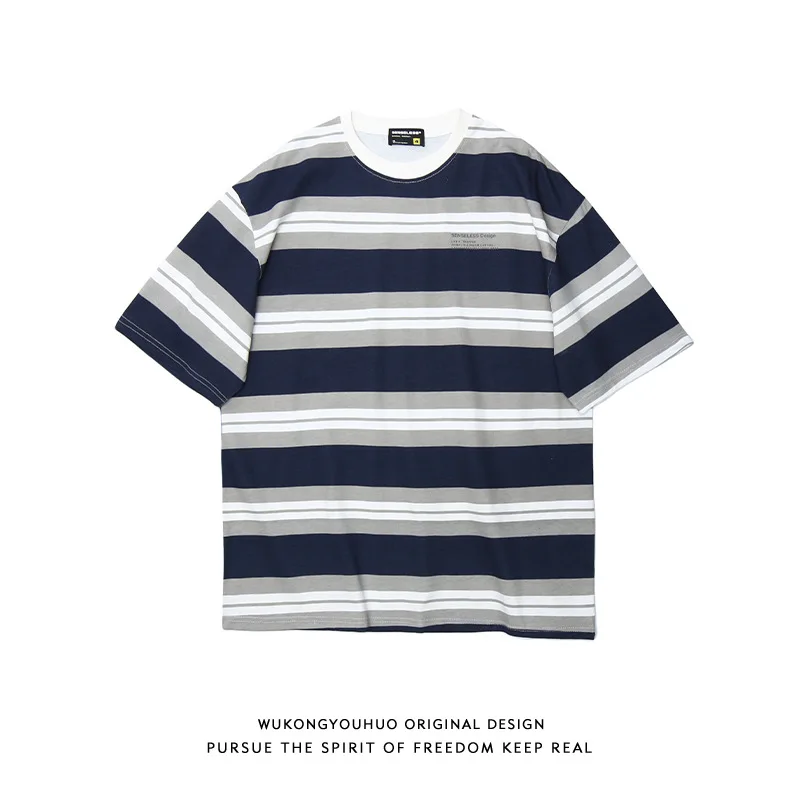 Summer New Style Retro Striped Casual Short-sleeved T-shirt Men's Trend Loose Oversize Color Matching Couple Wild Short-sleeved
Summer New Style Retro Striped Casual Short-sleeved T-shirt Men's Trend Loose Oversize Color Matching Couple Wild Short-sleeved