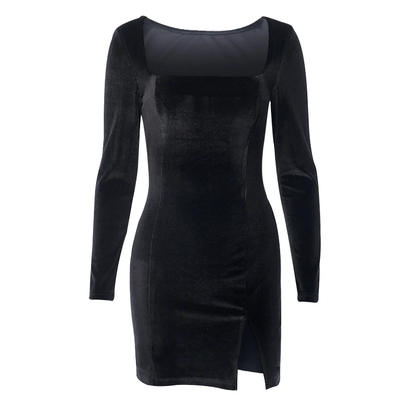 Velvet Dresses Autumn Women Square Collar Long Sleeve Side Split Bodycon Mini Dress Winter Women Sexy Elastic Vintage Dress 
Velvet Dresses Autumn Women Square Collar Long Sleeve Side Split Bodycon Mini Dress Winter Women Sexy Elastic Vintage Dress