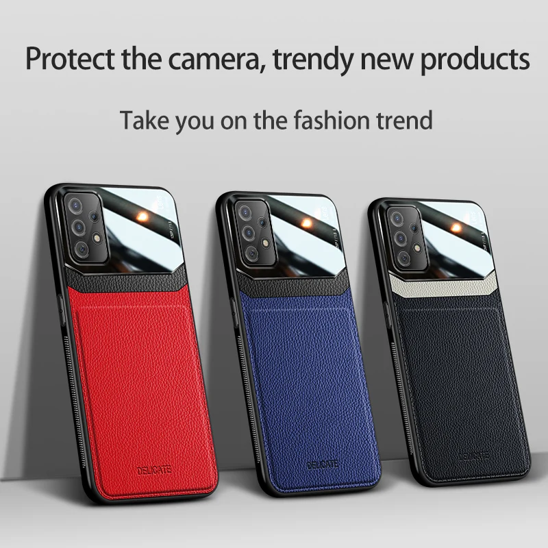 KEYSION Fashion Phone Case for Samsung A52 A72 5G Leather Mirror Tempered Glass Shockproof Phone Back Cover for Galaxy A72 A32
KEYSION Fashion Phone Case for Samsung A52 A72 5G Leather Mirror Tempered Glass Shockproof Phone Back Cover for Galaxy A72 A32