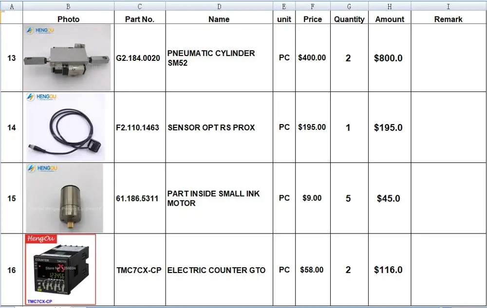 Only item value for Offset Printing Parts Total 15 Types ship to Yiwu City Zhejiang Province China TMC7CX-CP G2.184.0020 etc
Only item value for Offset Printing Parts Total 15 Types ship to Yiwu City Zhejiang Province China TMC7CX-CP G2.184.0020 etc