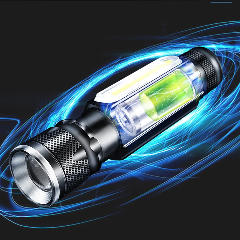 

Built-in Battery USB Rechargeable LED Flashlight Torch Aluminum Camping 2000LM XM-L T6 COB Zoomable 3 Modes Lanterna