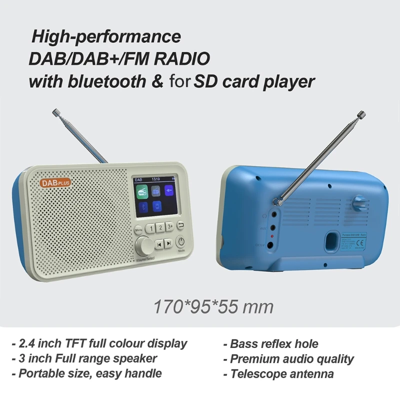 

Портативное Bluetooth-радио DAB FM, цифровое радио, стерео, 2,4 дюймов, цветной ЖК-дисплей, экран, поддержка часов/сна
