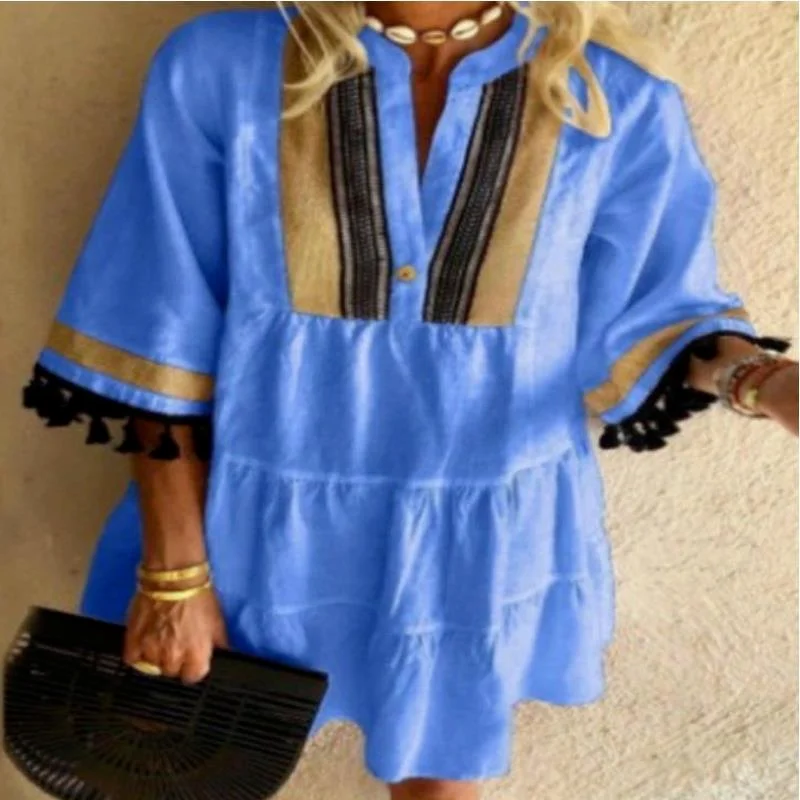 Women Tassel Sleeve Fashion Dress V Neck Patchwork Casual Loose Empire Knee Length Tassel Sleeve
Women Tassel Sleeve Fashion Dress V Neck Patchwork Casual Loose Empire Knee Length Tassel Sleeve