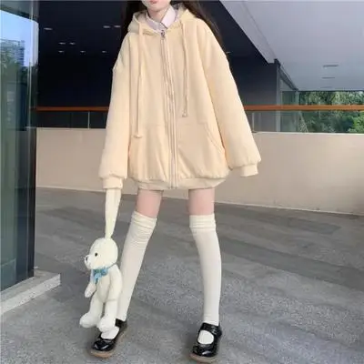 Spring and autumn new cardigan coat women's fashion autumn and winter add velvet thick loose student pure color sweater Korean v
Spring and autumn new cardigan coat women's fashion autumn and winter add velvet thick loose student pure color sweater Korean v