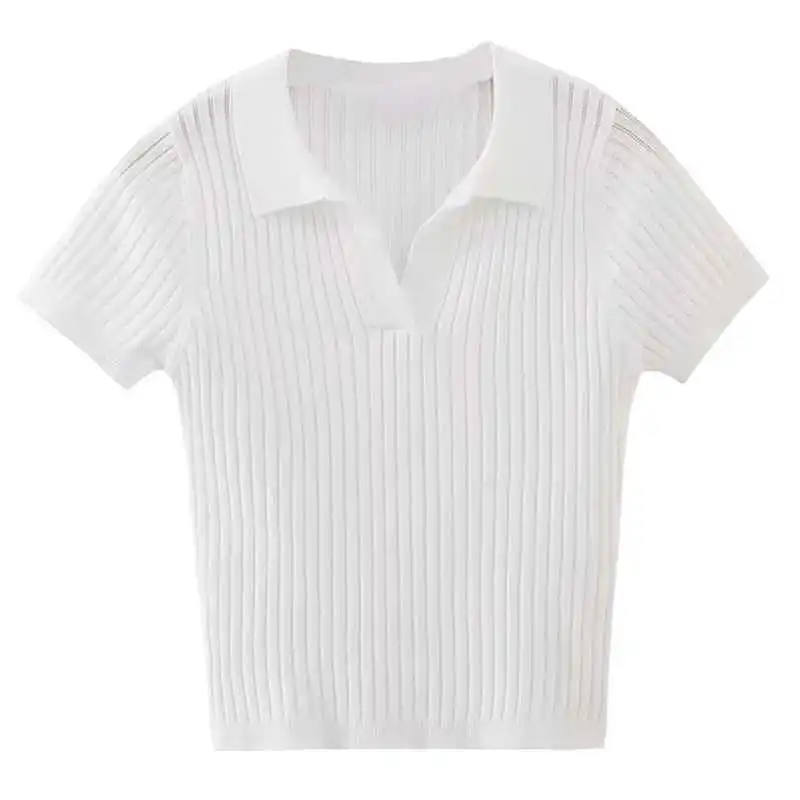 Collar Women's American Fashion Retro Sexy Slim Top Knitted Top T-shirt Short Sleeve Cute
Collar Women's American Fashion Retro Sexy Slim Top Knitted Top T-shirt Short Sleeve Cute