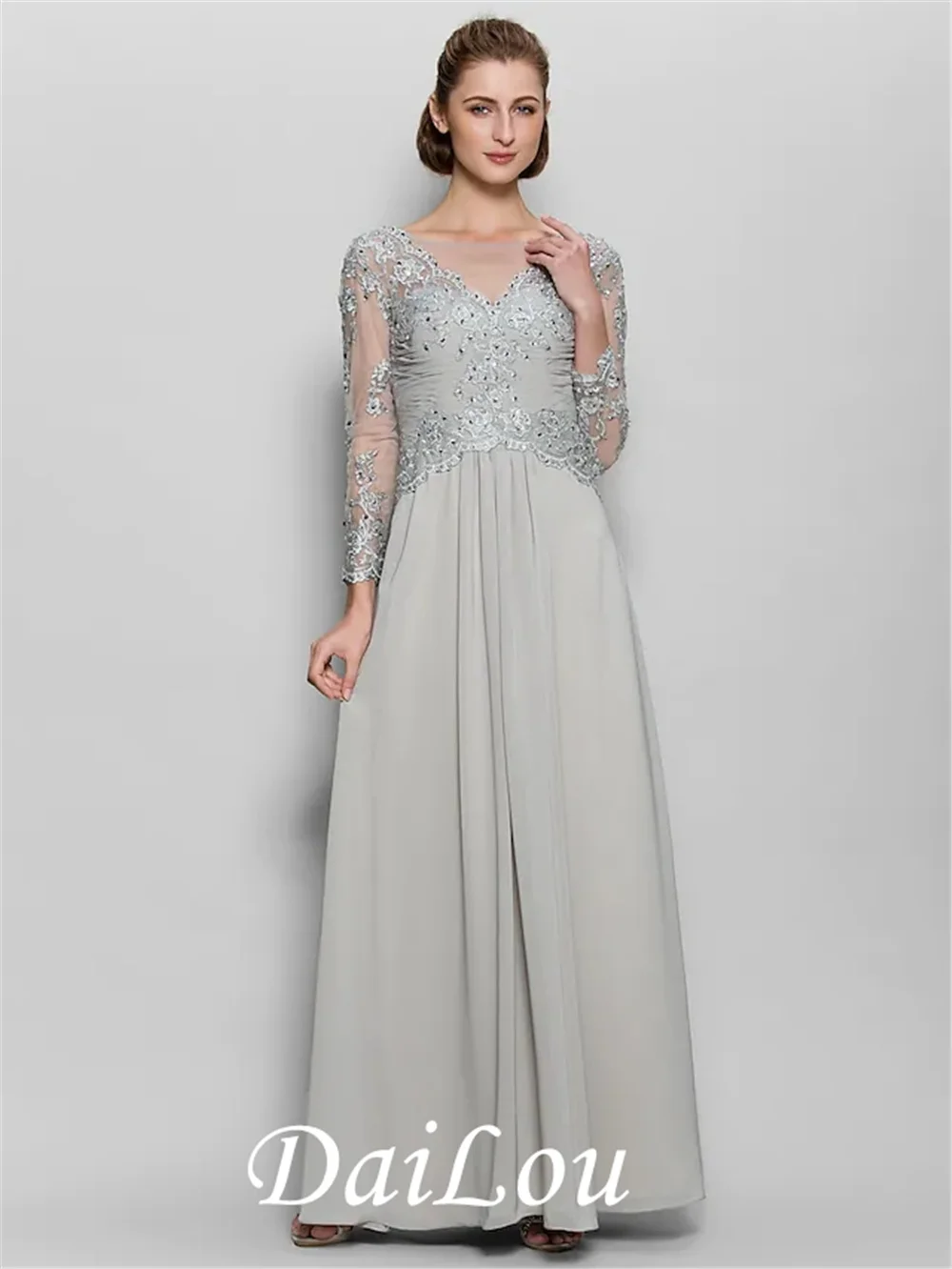 A-Line Mother of the Bride Dress Sparkle & Shine Scoop Neck Floor Length Chiffon Lace Long Sleeve with Appliques 2021
A-Line Mother of the Bride Dress Sparkle & Shine Scoop Neck Floor Length Chiffon Lace Long Sleeve with Appliques 2021