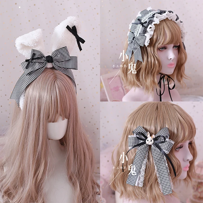 Japanese Lolita Alice Twin Sisters Black & White Plaid Hair Hand Lace KC Hair Rabbit Ear Bowknot KC Side Clip hair accessories
Japanese Lolita Alice Twin Sisters Black & White Plaid Hair Hand Lace KC Hair Rabbit Ear Bowknot KC Side Clip hair accessories