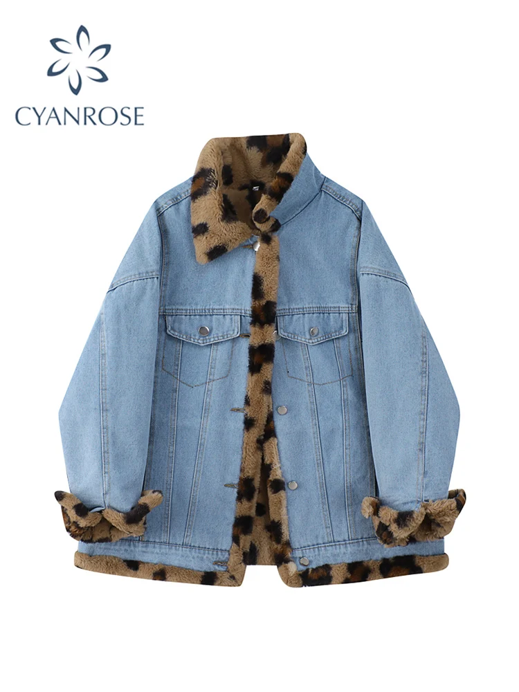 Women Leopard Cowboy Outwear Thick Plus Velvet Vintage Fleece Jacket 2021 Autumn Winter Fashion Casual Denim Patchwork Jacket
Women Leopard Cowboy Outwear Thick Plus Velvet Vintage Fleece Jacket 2021 Autumn Winter Fashion Casual Denim Patchwork Jacket