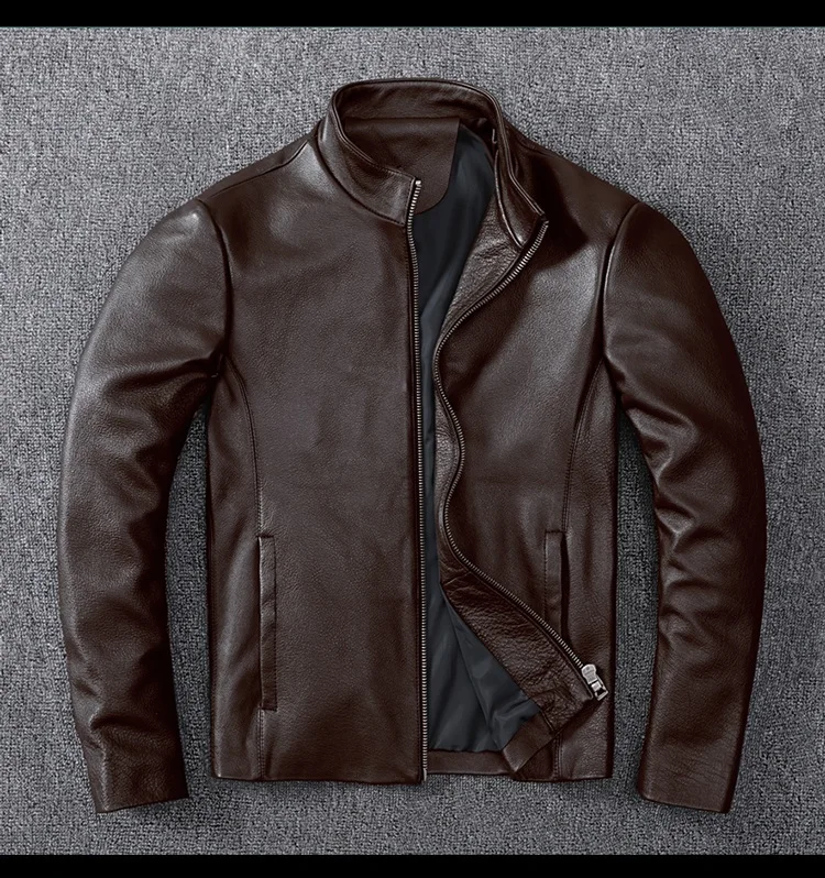 

Кожаное пальто, бесплатная доставка, мужская куртка из натуральной кожи, тонкая коричневая одежда из воловьей кожи, оптовая продажа