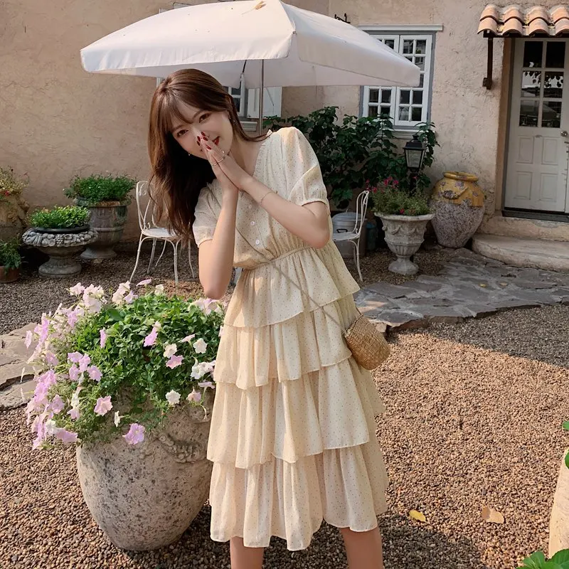 ~ make small video ~ han edition dress v-neck administrative levels feeling wave point chiffon dress with short sleeves
~ make small video ~ han edition dress v-neck administrative levels feeling wave point chiffon dress with short sleeves